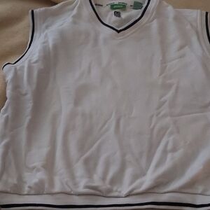 White Sleeveless V-Neck Top with Black Trim